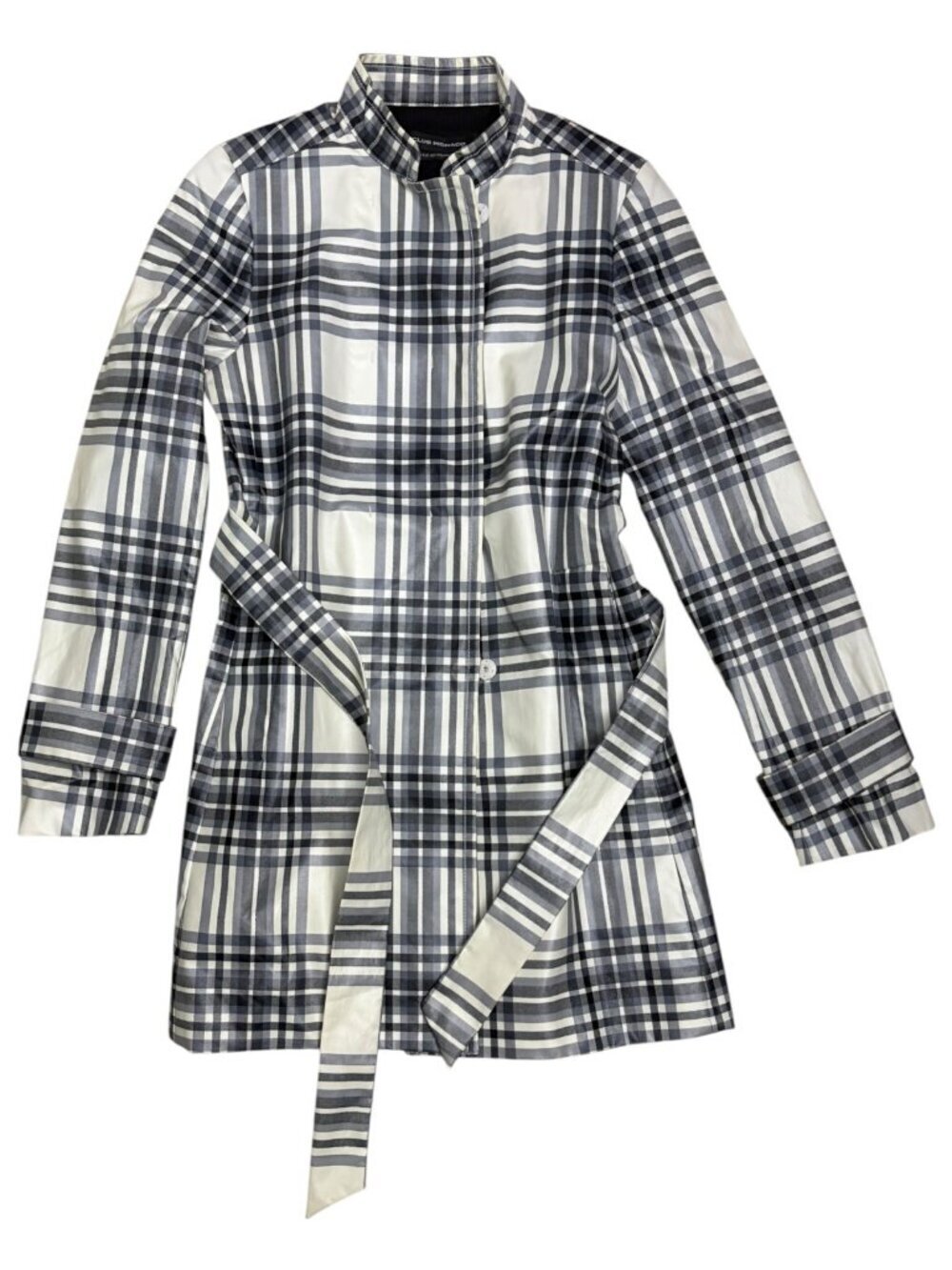 CLUB MONACO Plaid Waterproof Designer Long Trench Jacket Coat Womens Small